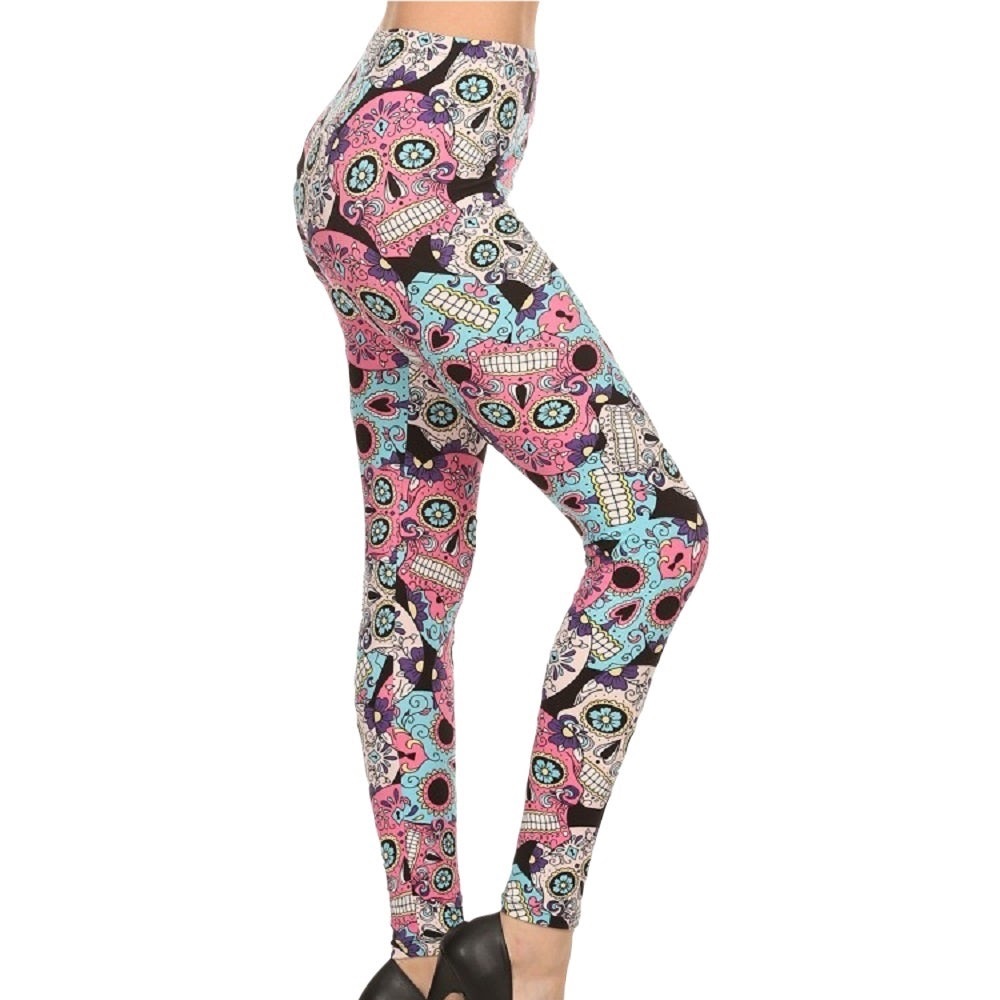 Sugar Skulls Ultra Soft Leggings Pink & Lt Blue